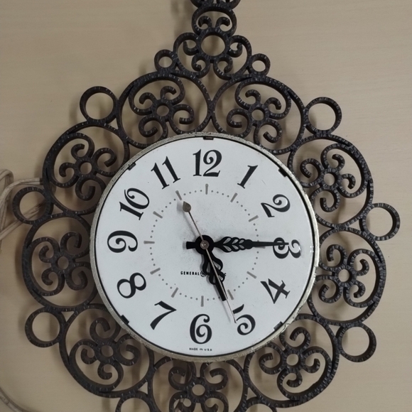 1950s Vintage General Electric GE Wall Clock Ornate Scroll Model 2151 Retro MCM - Picture 3 of 11